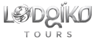 Lodgiko Tours silver text logo with transparent background